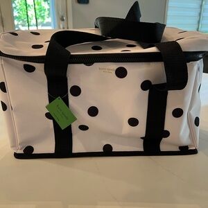 Kate Spade Black And White Polka Dot Medium Cooler Bag Insulated Travel Bag New